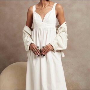 White Cotton Poplin Midi Dress